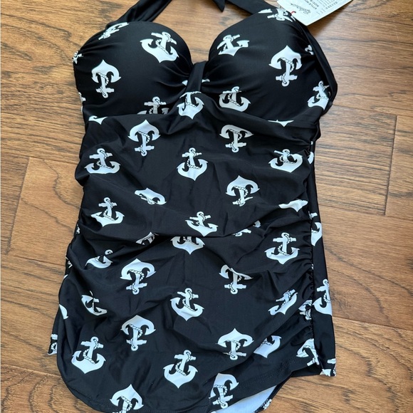 NIB - Belsira 1950's Adeline Anchor Swimsuit in Black - Picture 4 of 11
